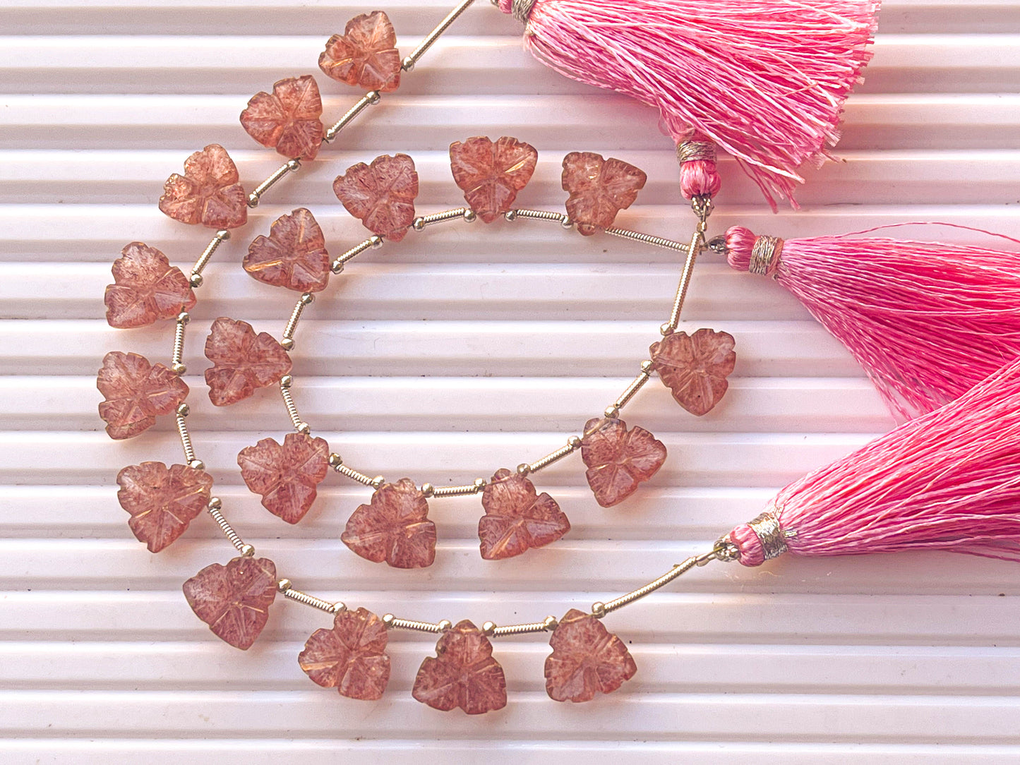 Natural Pink Strawberry Quartz Flower Carving Beads, 11x11mm, 10 Pieces, Natural Gemstone, Beadsforyourjewellery Beadsforyourjewelry