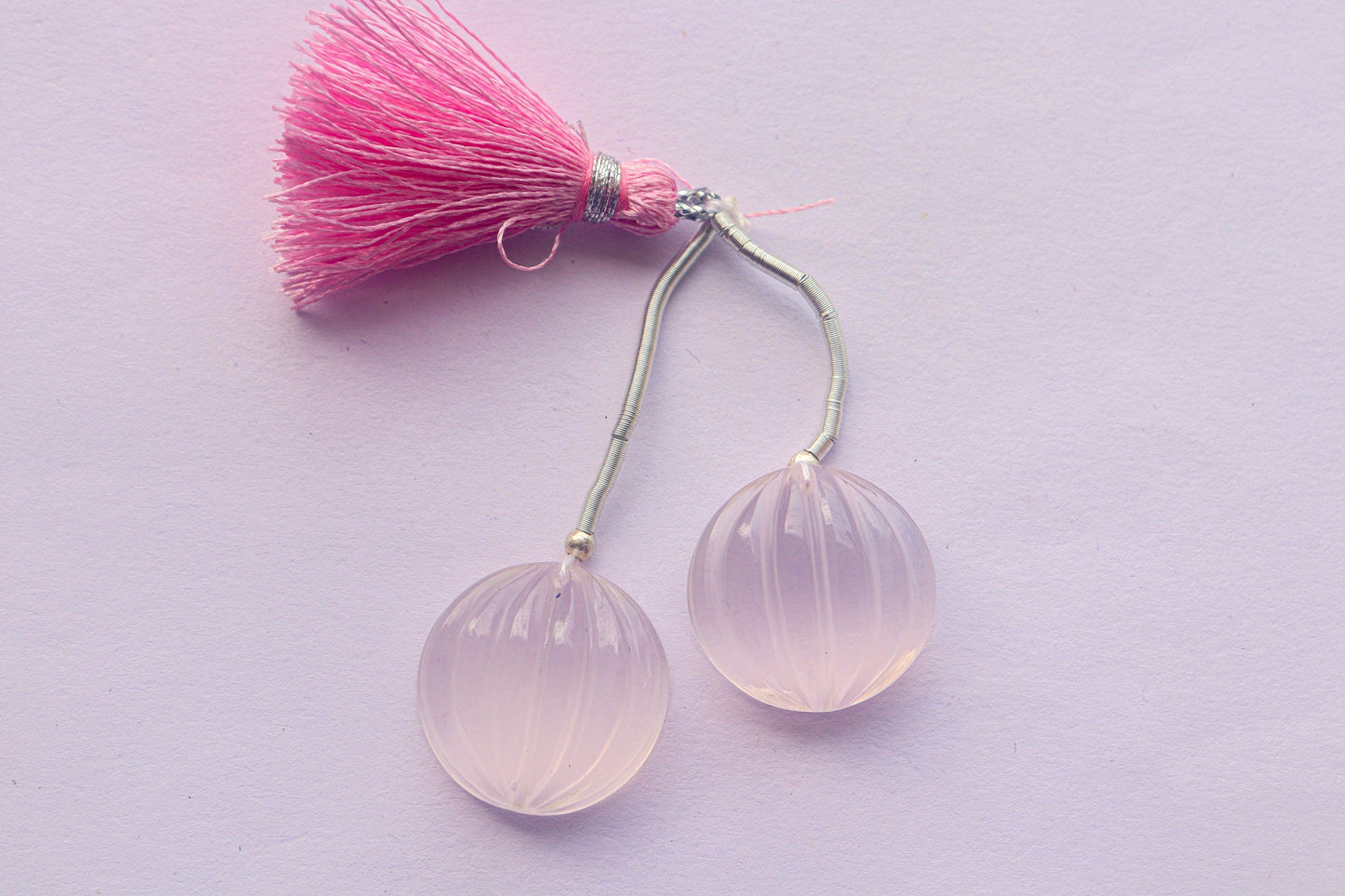 Natural Rose Quartz Flat Back Melon Carved Beads | 18x18mm | 2 Pieces | Natural Gemstone | Beadsforyourjewellery Beadsforyourjewelry