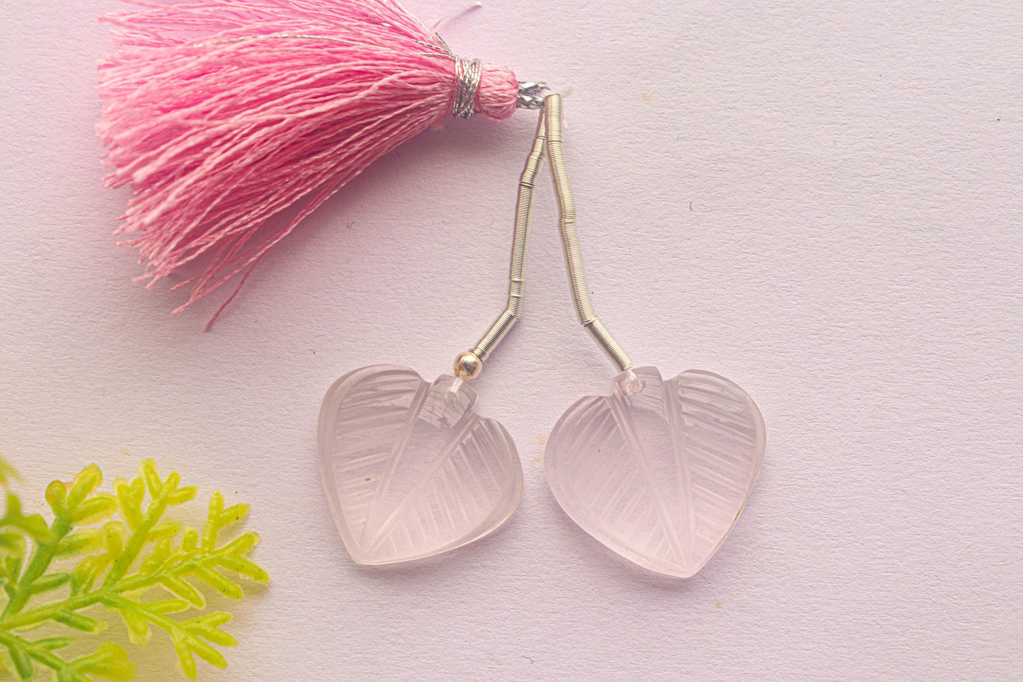 Natural Rose Quartz Leaf Carving Shape Beads | 18x18mm | 2 Pieces | Natural Gemstone | Beadsforyourjewellery Beadsforyourjewelry