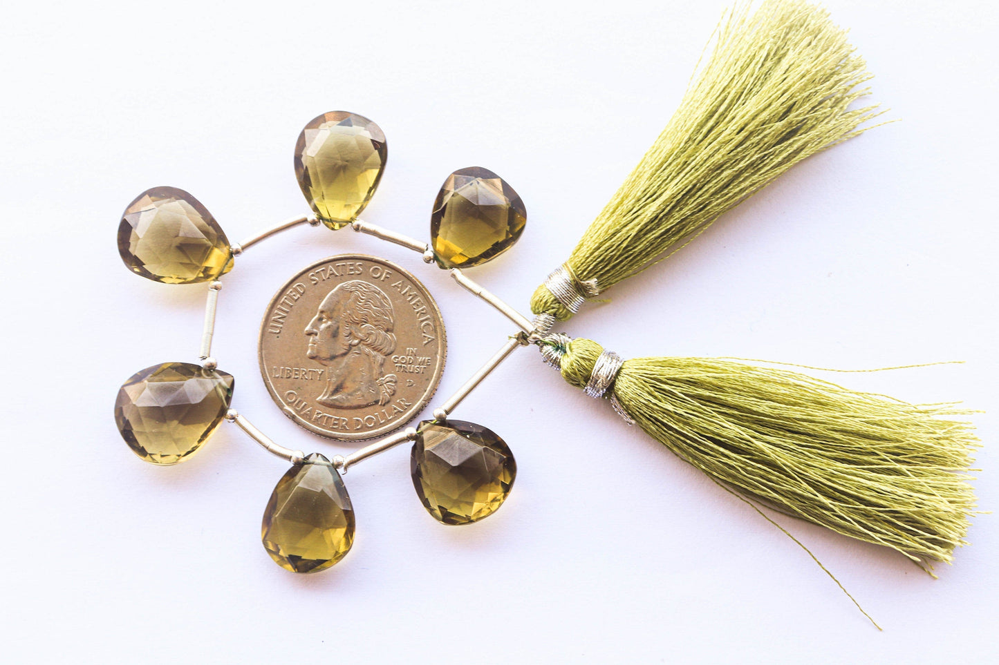 Olive Quartz Briolette Beads Pear Shape | 12x14mm to 13x15mm | 6 Pieces | Side Drill | Natural Gemstone | Beadsforyourjewellery Beadsforyourjewelry