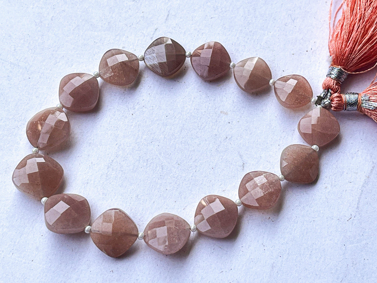Peach Moonstone Cushion shape briolette beads Beadsforyourjewelry