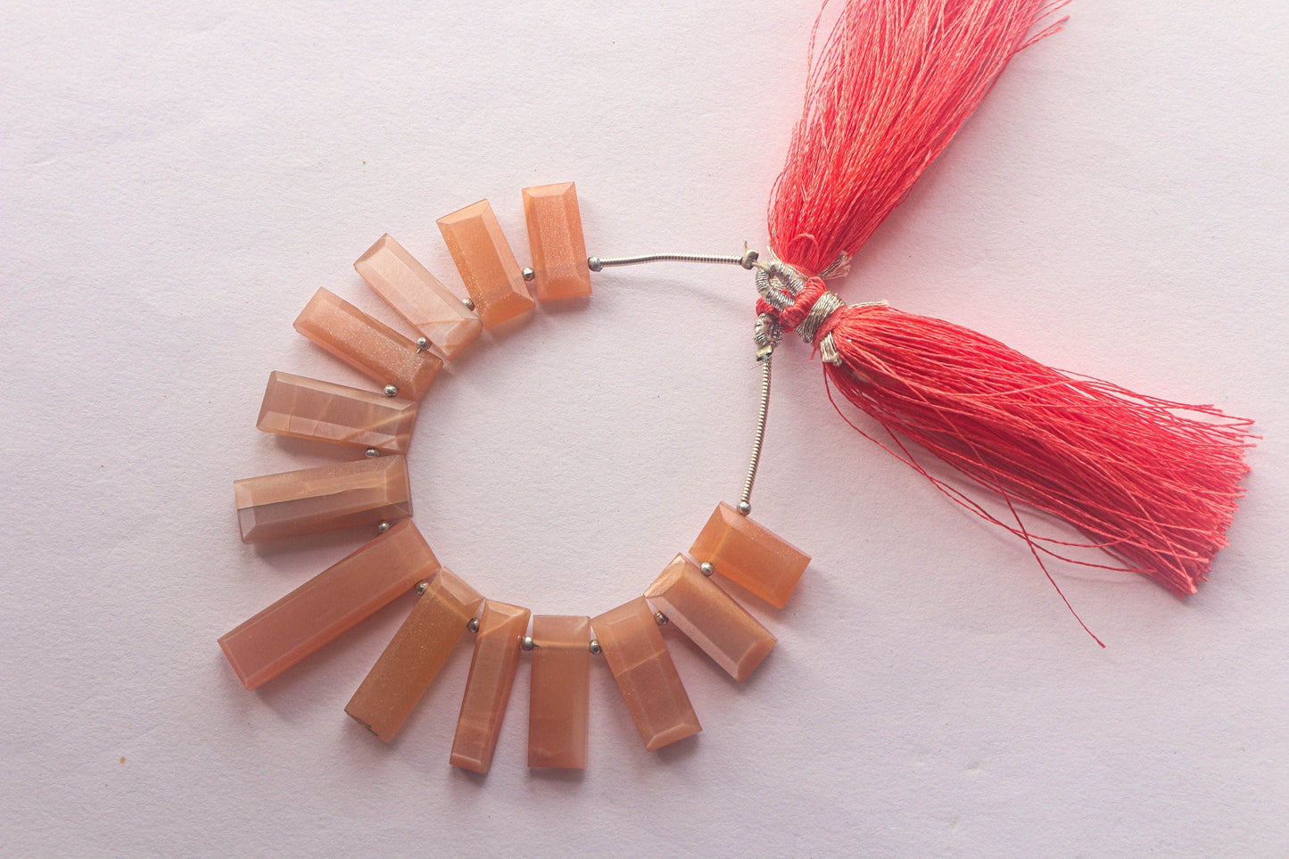 Peach Moonstone Faceted Rectangle Shape Drops BFYJ1375-1 Beadsforyourjewelry