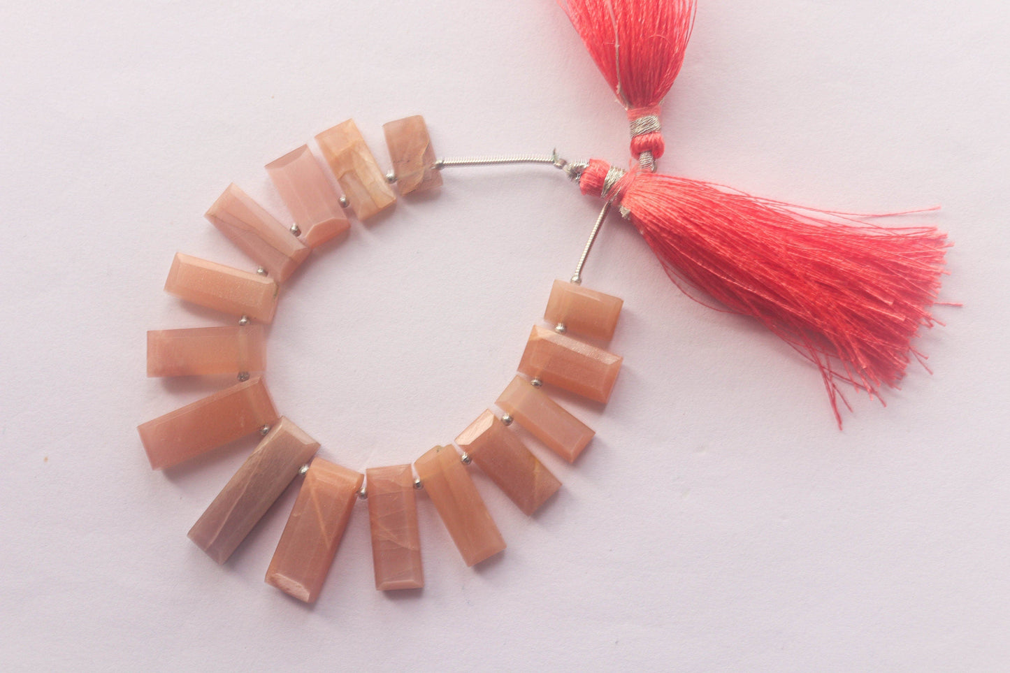 Peach Moonstone Faceted Rectangle Shape Drops BFYJ1375-2 Beadsforyourjewelry