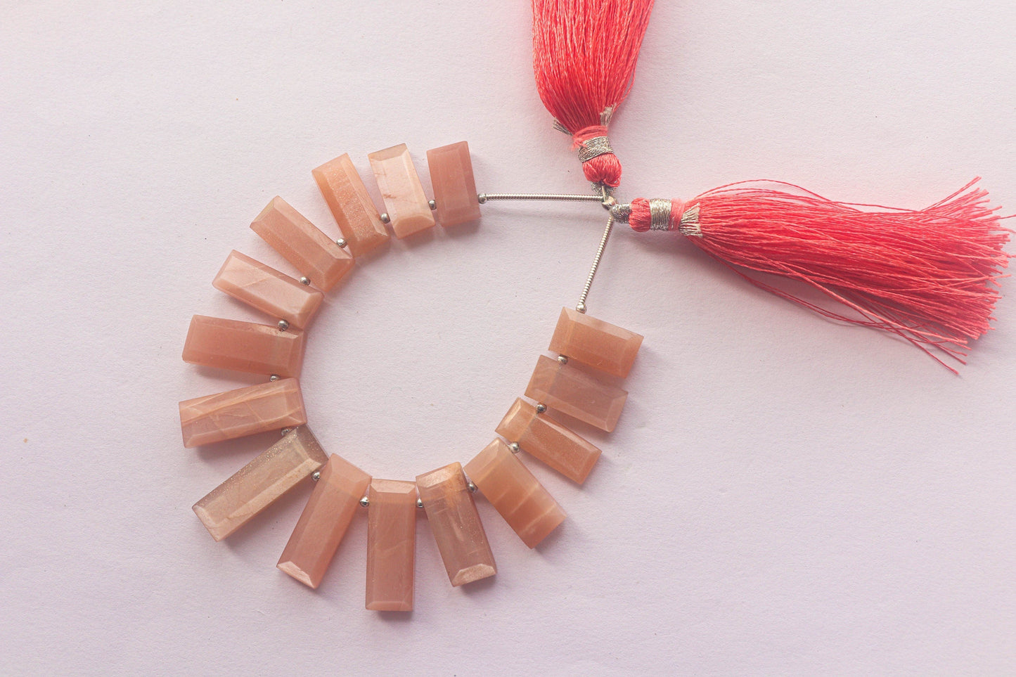 Peach Moonstone Faceted Rectangle Shape Drops BFYJ1375-3 Beadsforyourjewelry