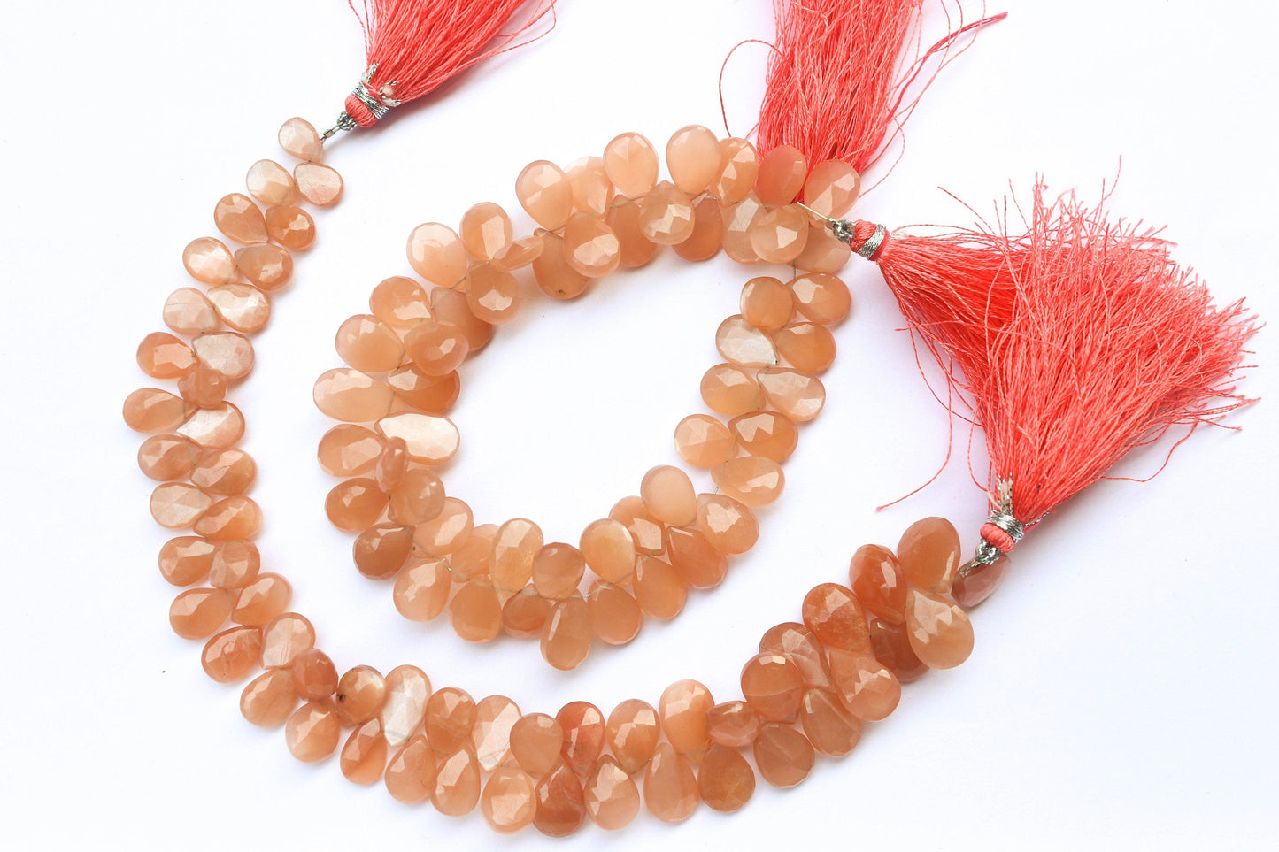 Peach Moonstone Pear Briolette Faceted | 6x8 to 10x14mm | 8 inches | 55 Pieces | Side Drill | Natural gemstone beads | For Jewelry making Beadsforyourjewelry