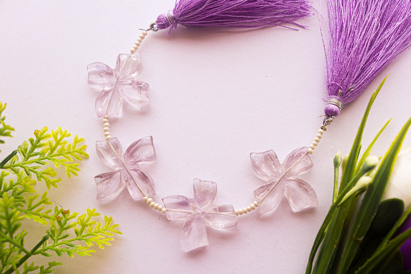 Pink Amethyst Beads Flower Shape | Center Drill | 20x20mm | 4 Pieces | Natural Amethyst Gemstone | Beadsforyourjewellery Beadsforyourjewelry