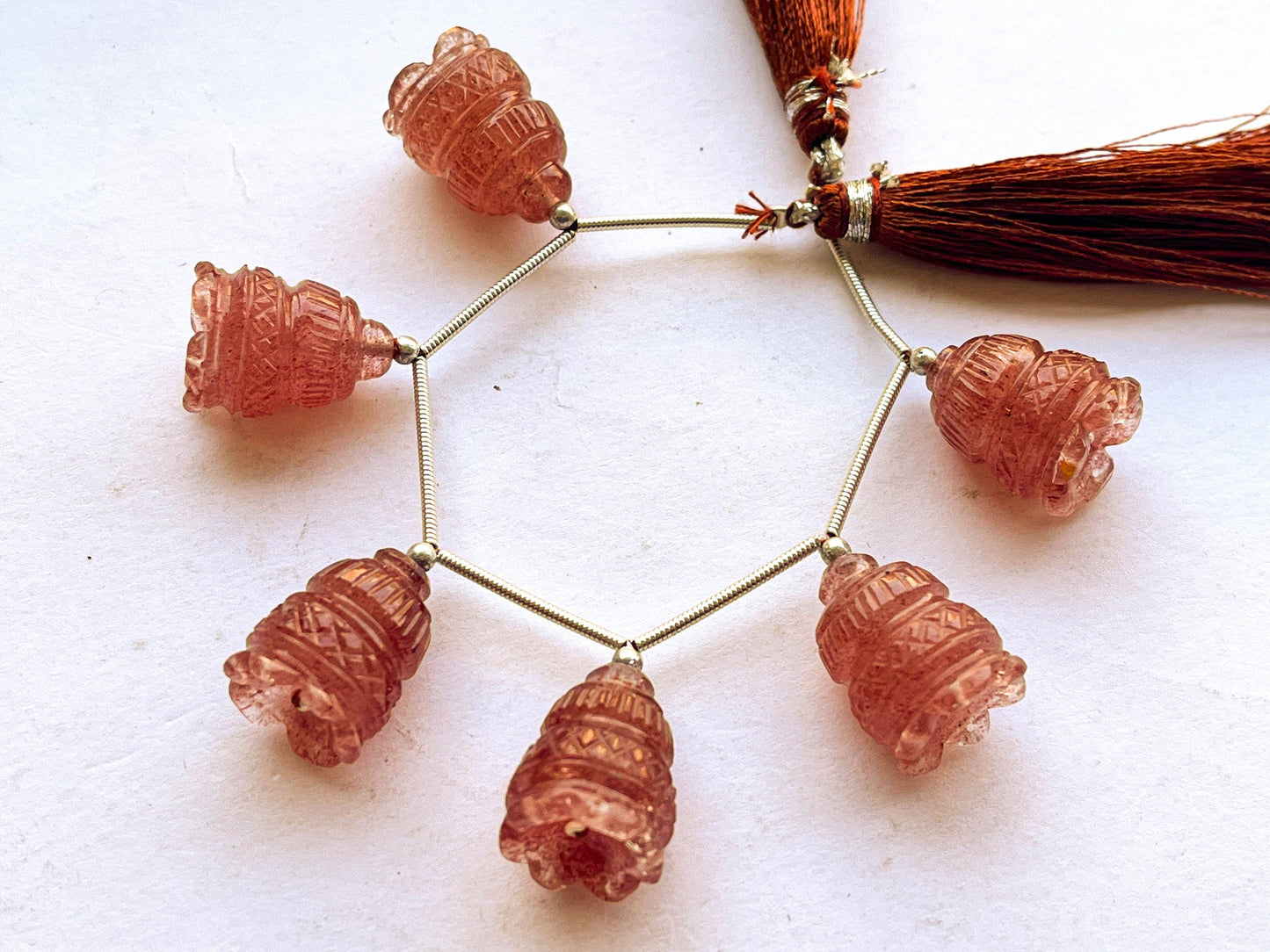 Pink Strawberry Quartz Flower Carved Bell Shape Beads Beadsforyourjewelry