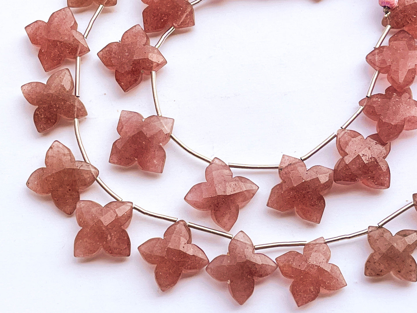 Pink Strawberry Quartz Flower Shape Faceted Briolette Beads Beadsforyourjewelry