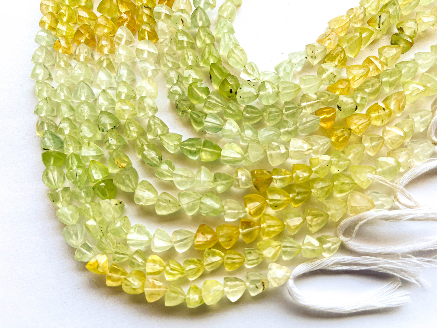 Prehnite 3D Pyramid / Trillion Shape Center Drill Briolette Beads Beadsforyourjewelry