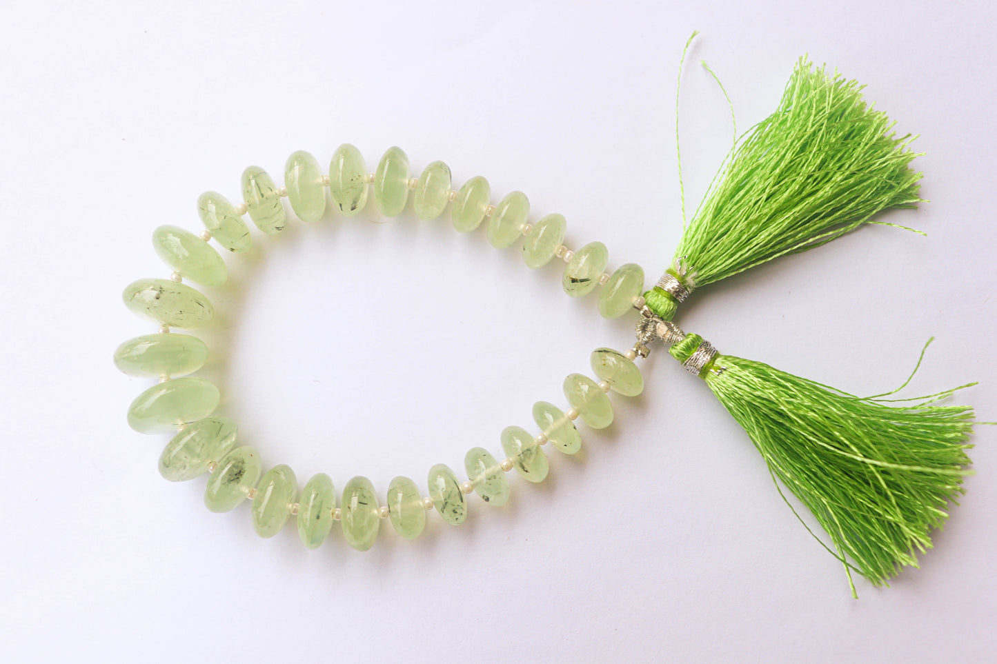 Prehnite Beads Smooth Rondelle Shape | 7 inch String | 10x15mm | 27 Pieces | Center drill | Natural Gemstone Beads for jewelry making Beadsforyourjewelry