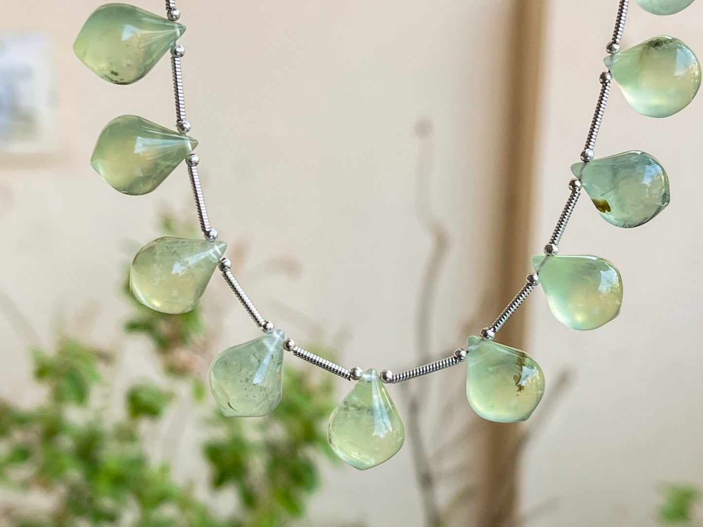 Prehnite Slanted Shape Drops | 10 Pieces Beadsforyourjewelry
