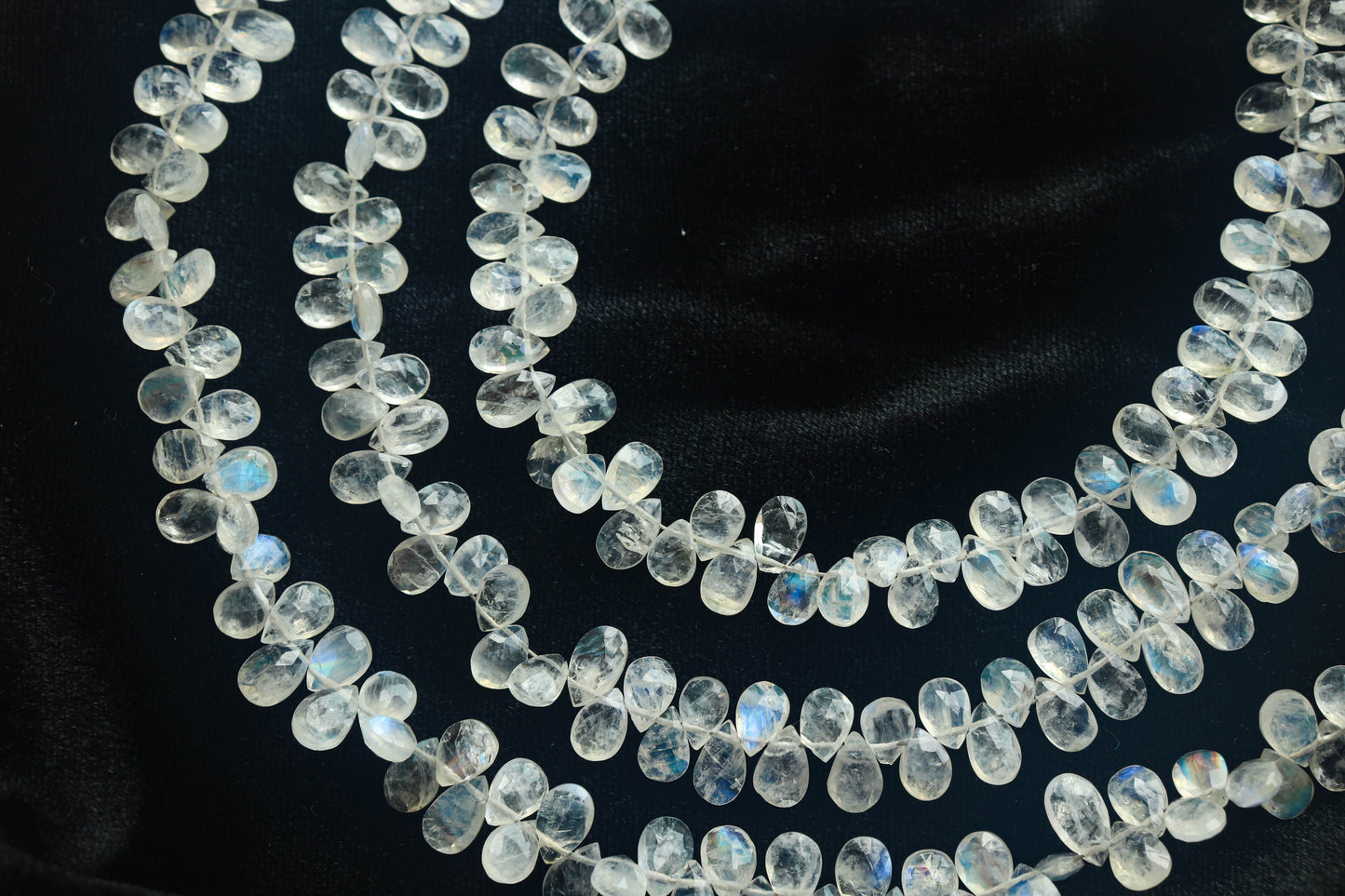 Rainbow Moonstone Faceted Briolette Pear Shape | 4x6mm | 9 inch Full Strand | Natural Rainbow Moonstone | Beadsforyourjewellery Beadsforyourjewelry