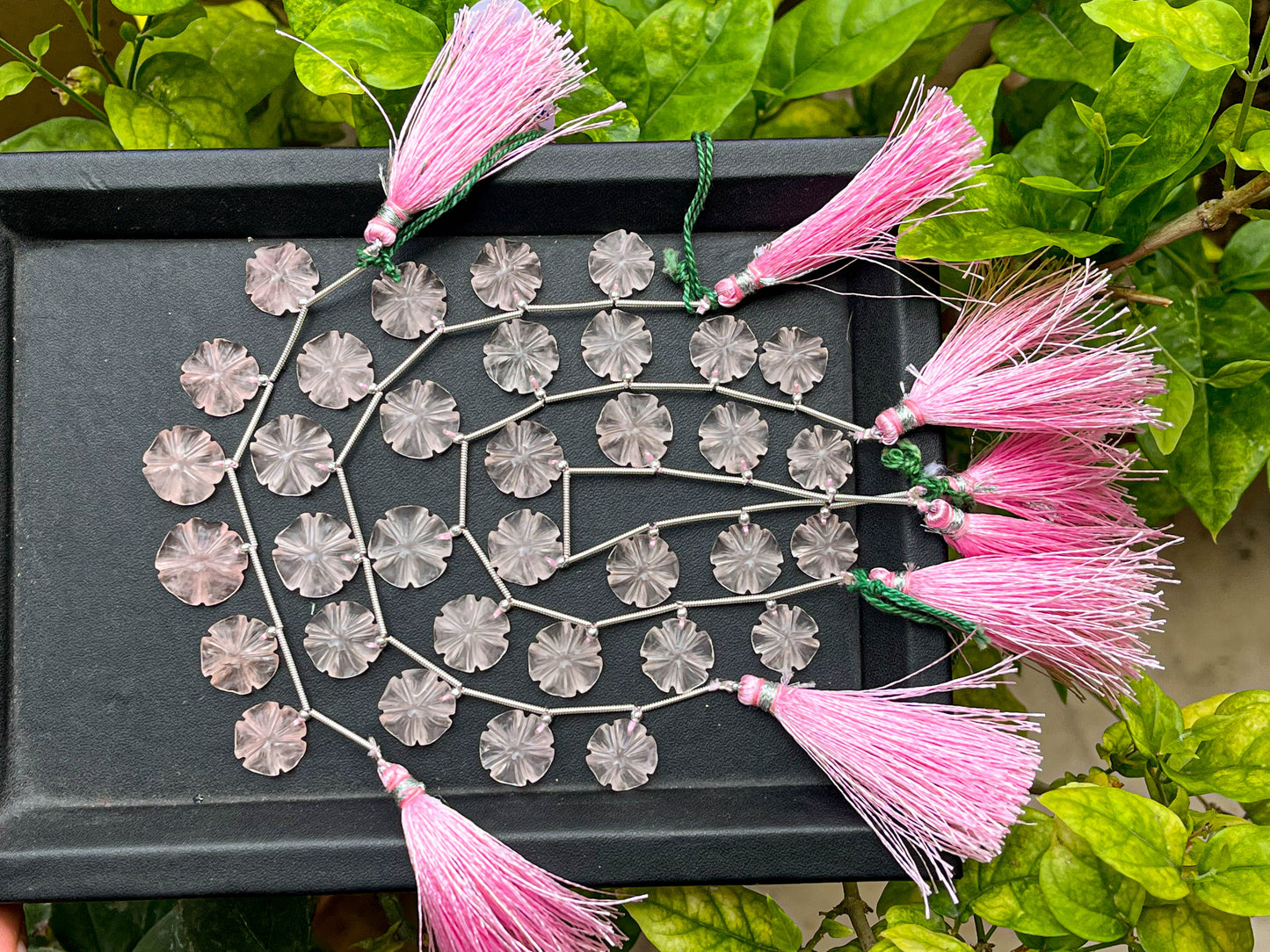 Rose Quartz Flower carving Beads Beadsforyourjewelry