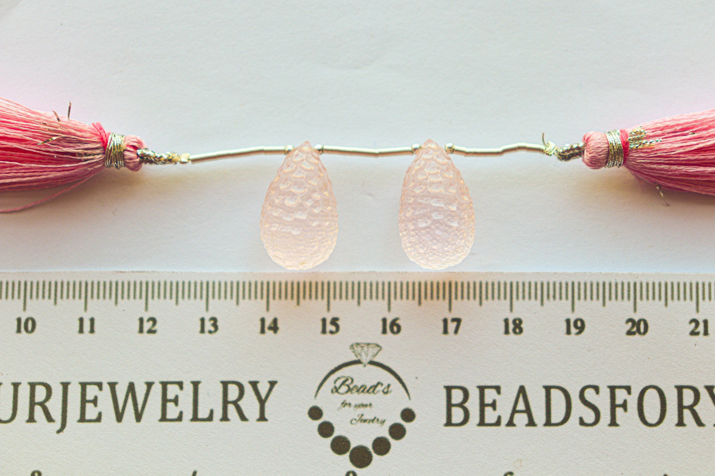 Rose Quartz Honeycomb Carving Drops | 12x20mm | 2 Pieces / Pair | Natural Gemstone Beads for Jewelry Making | Beadsforyourjewellery Beadsforyourjewelry