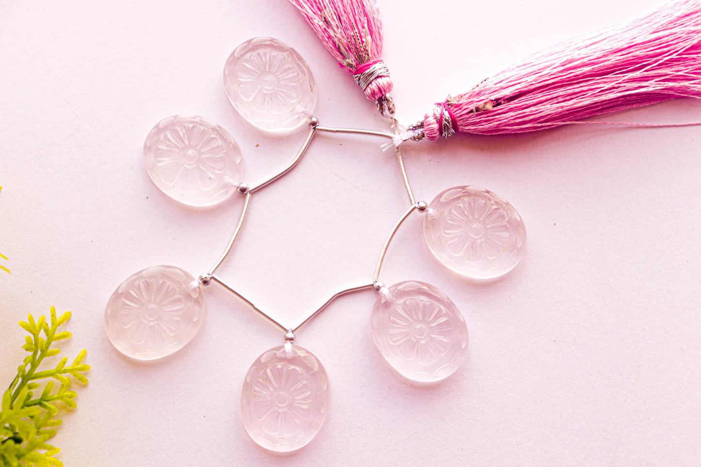 Rose Quartz Oval Shape Flower Carving Beads Beadsforyourjewelry