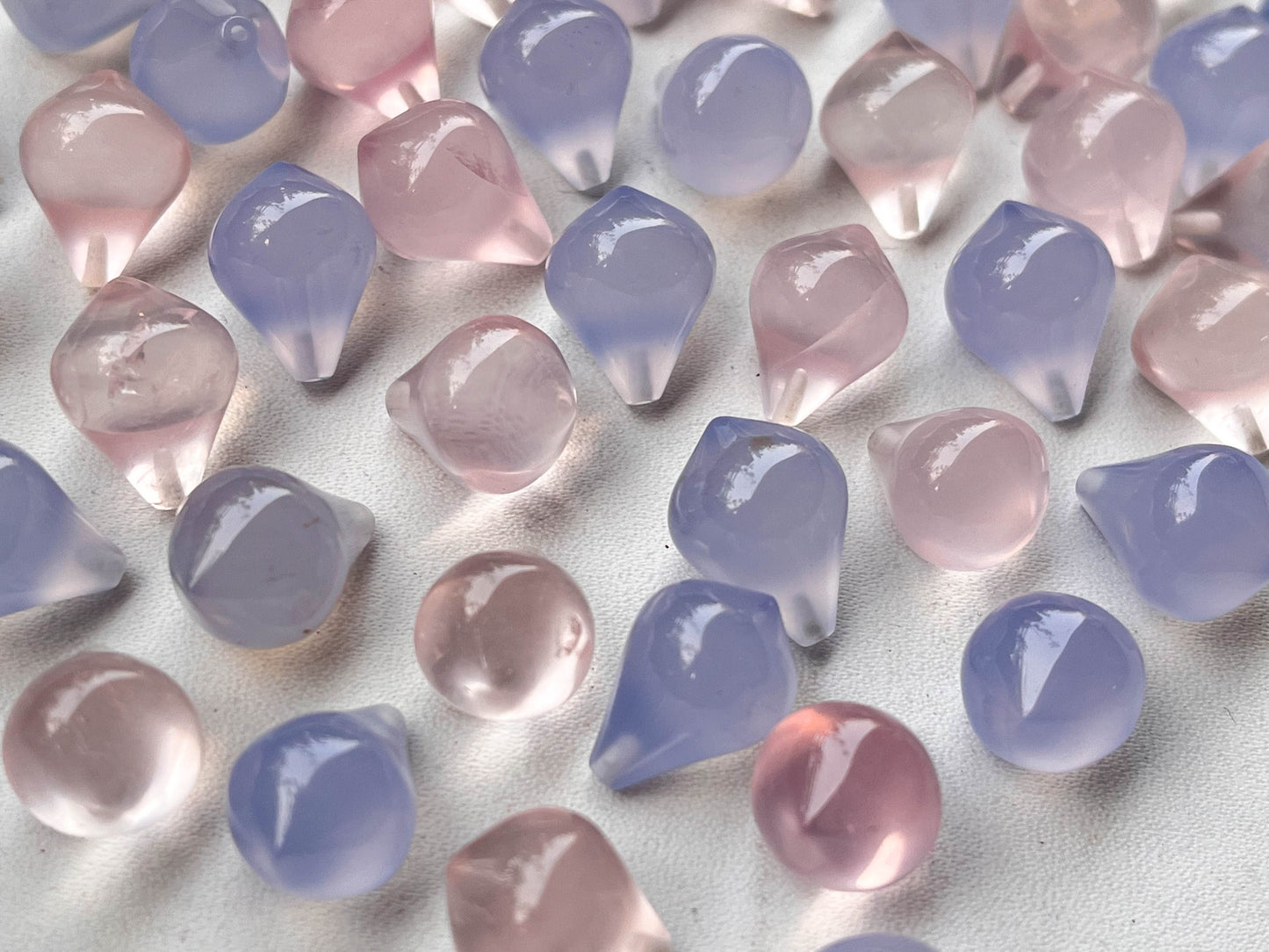 Rose Quartz and Lavender Chalcedony Slanted Shape Half Drill Drops Beadsforyourjewelry