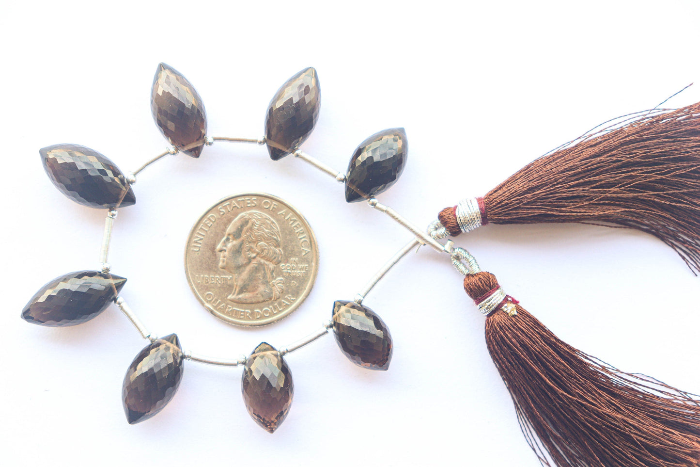 Smoky Quartz Beads Olive Shape Faceted Briolette | 8x16mm to 9x20mm | 8 Pieces String | Natural Gemstone | Beadsforyourjewellery | 939 Beadsforyourjewelry