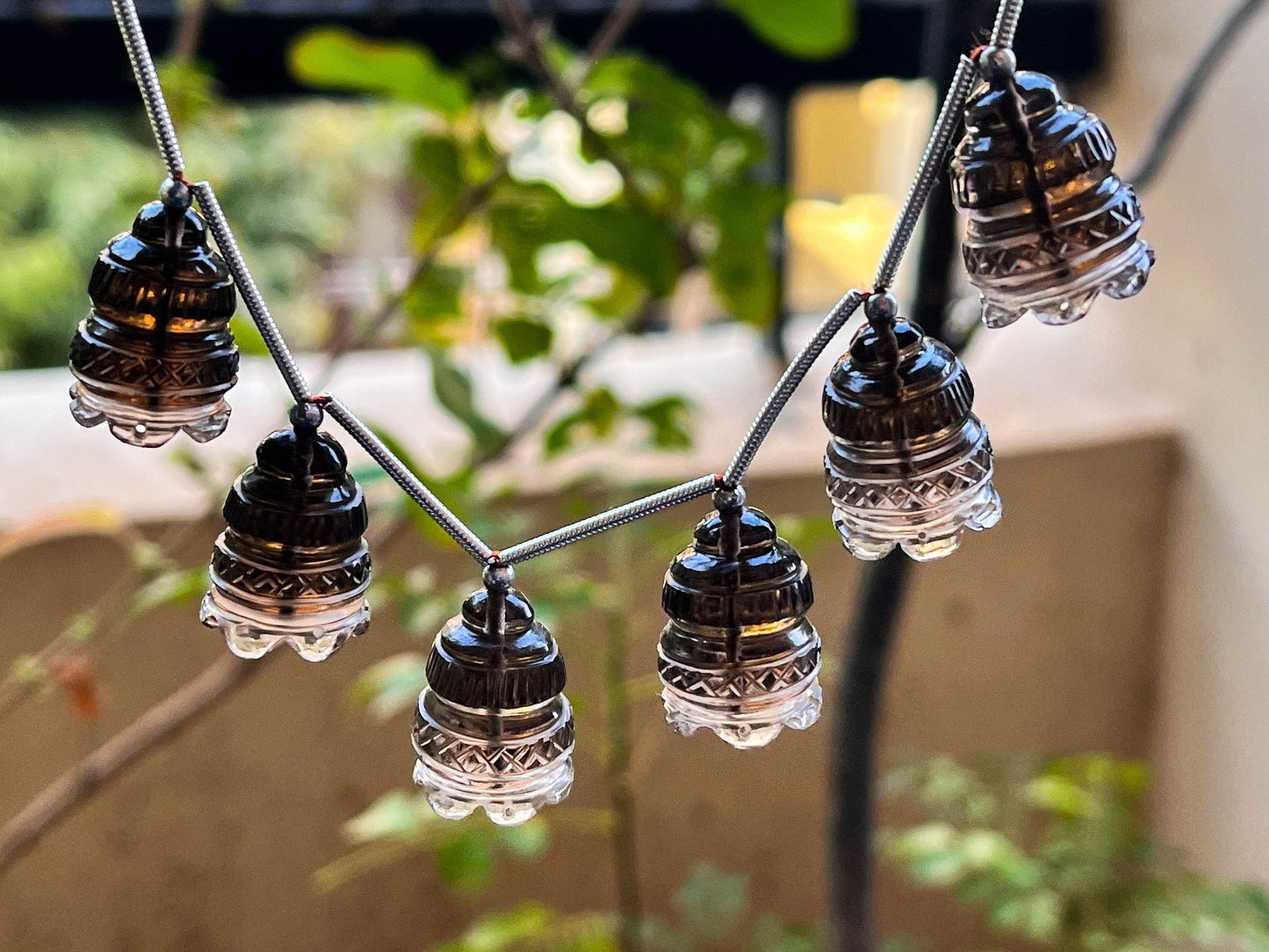 Smoky Quartz Flower Carved Bell Shape Beads Beadsforyourjewelry