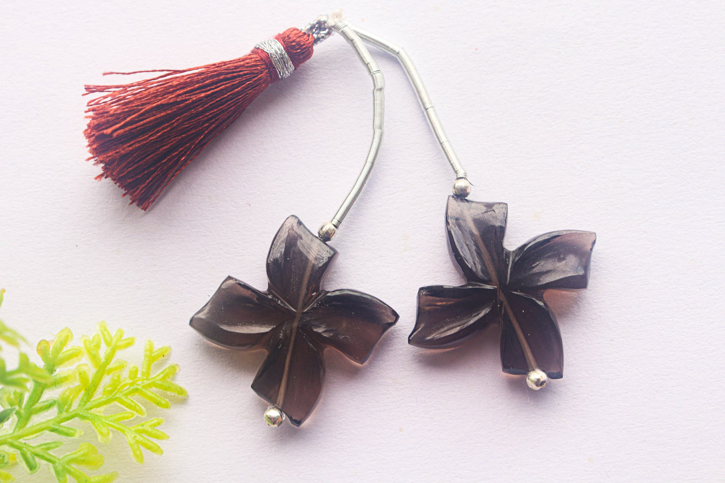 Smoky Quartz Flower Carving Beads | Center Drill | 20x20mm | 2 Pieces | Natural Smoky Quartz Gemstone | Beadsforyourjewellery Beadsforyourjewelry