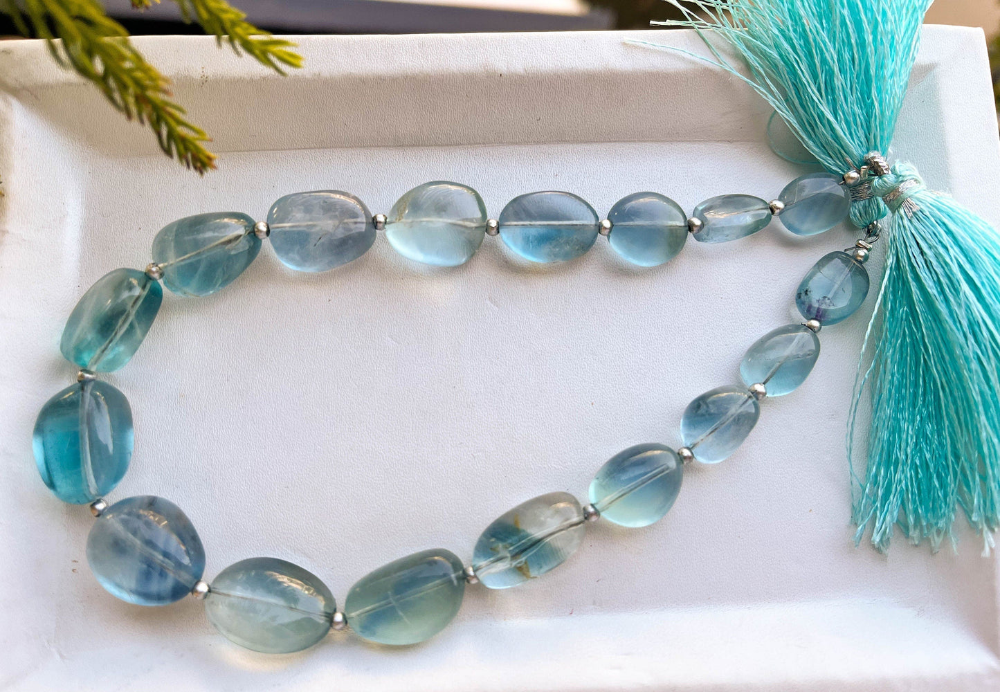 Teal Blue Fluorite Smooth Tumble Beads, Natural Fluorite Gemstone Beads, Fluorite Beads, 10 inch, 17 Pieces, Beadsforyourjewellery BFYJ74-9 Beadsforyourjewelry