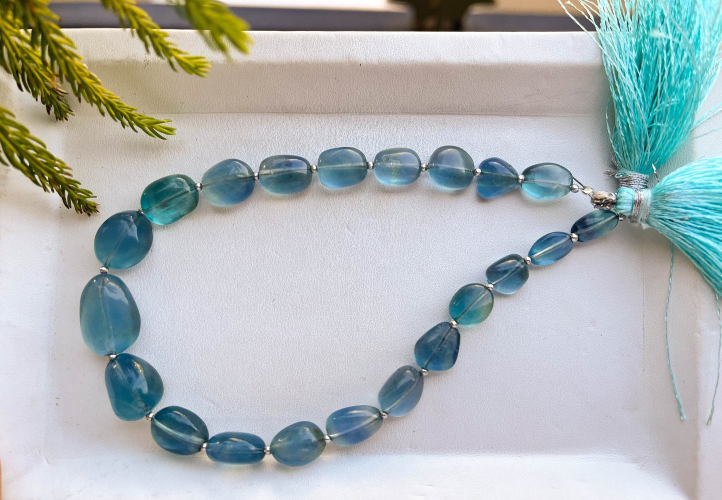 Teal Blue Fluorite Smooth Tumble Beads, Natural Fluorite Gemstone Beads, Fluorite Beads, 10 inch, 21 Pieces, Beadsforyourjewellery BFYJ74-5 Beadsforyourjewelry