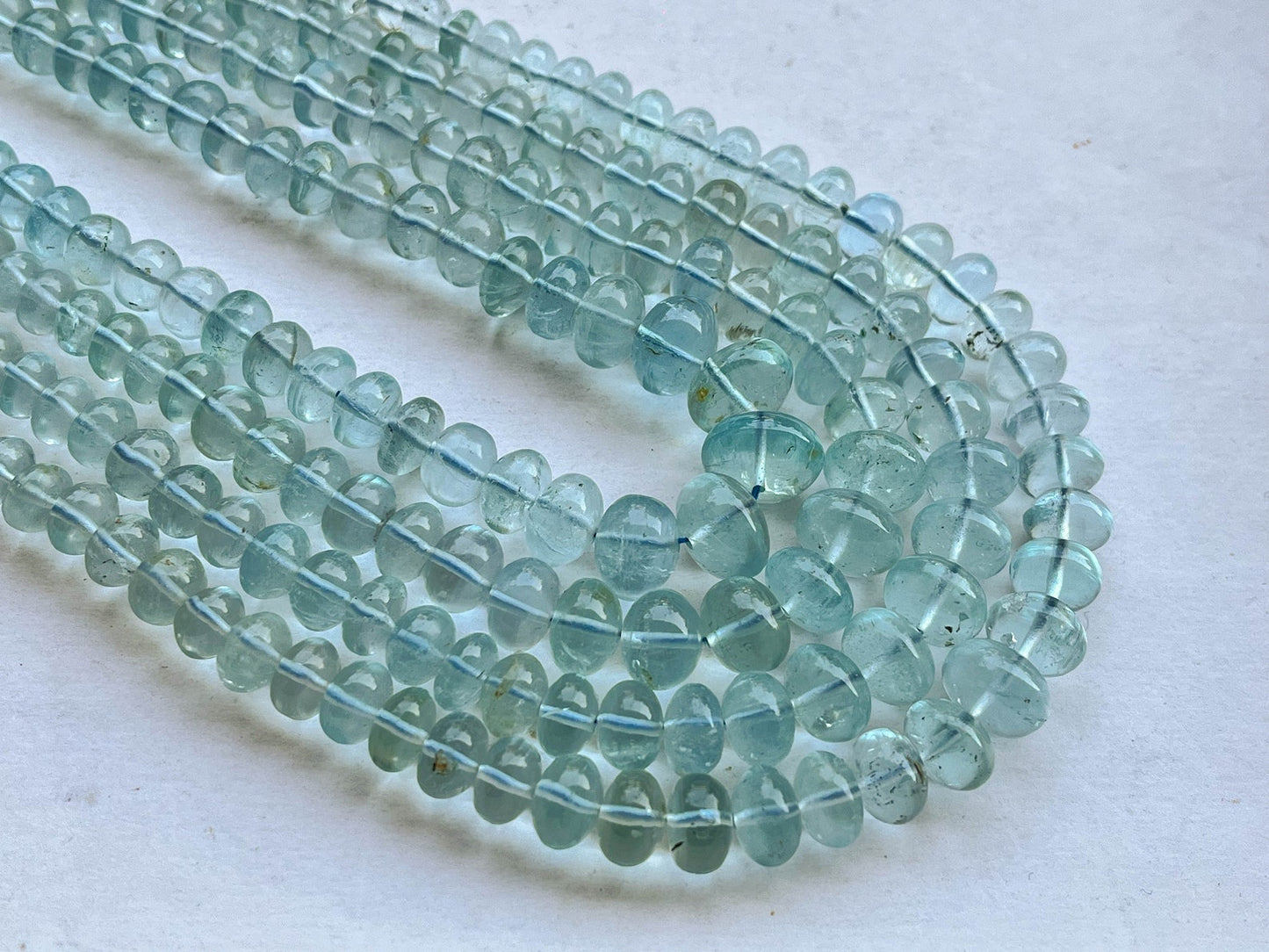 4 Layers Natural Aquamarine Gemstone Necklace Smooth Rondelle Shape Beads