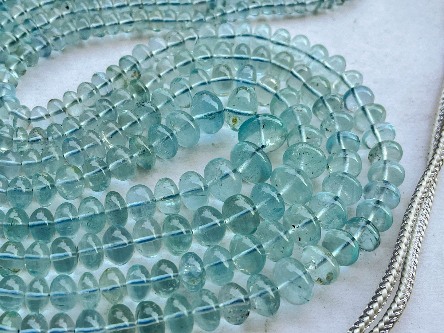 4 Strings Natural Aquamarine (No Heat, No Treat) Smooth Rondelle Shape Beads