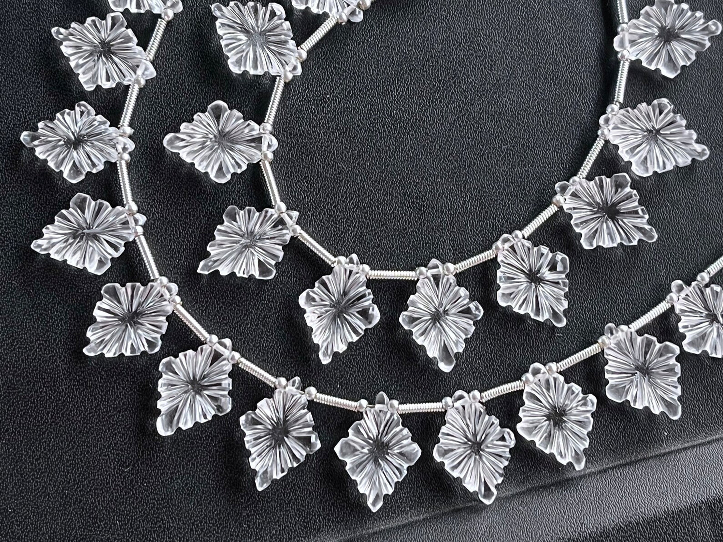 Crystal Quartz Lozenge shape carved beads