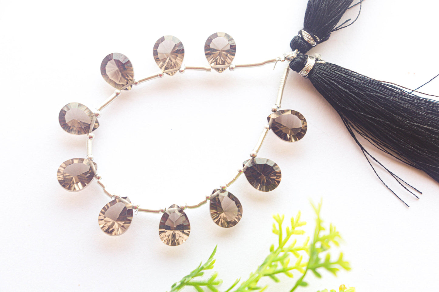 Smoky Quartz Pear Shape Concave Cut Beads