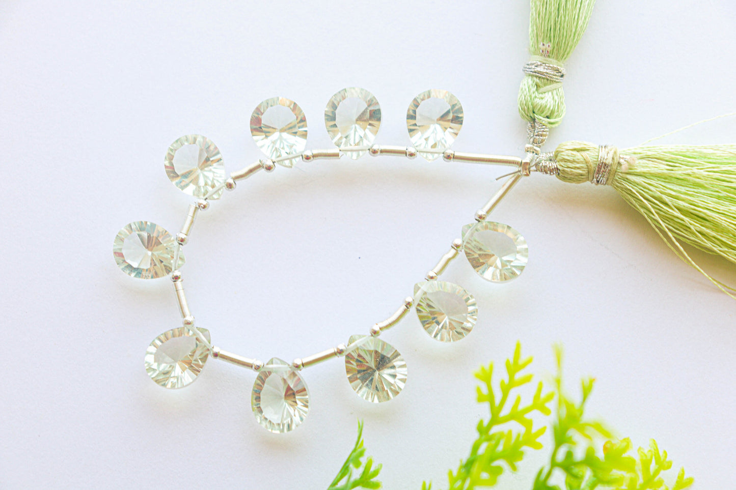 Green Amethyst Pear Shape Concave Cut Beads