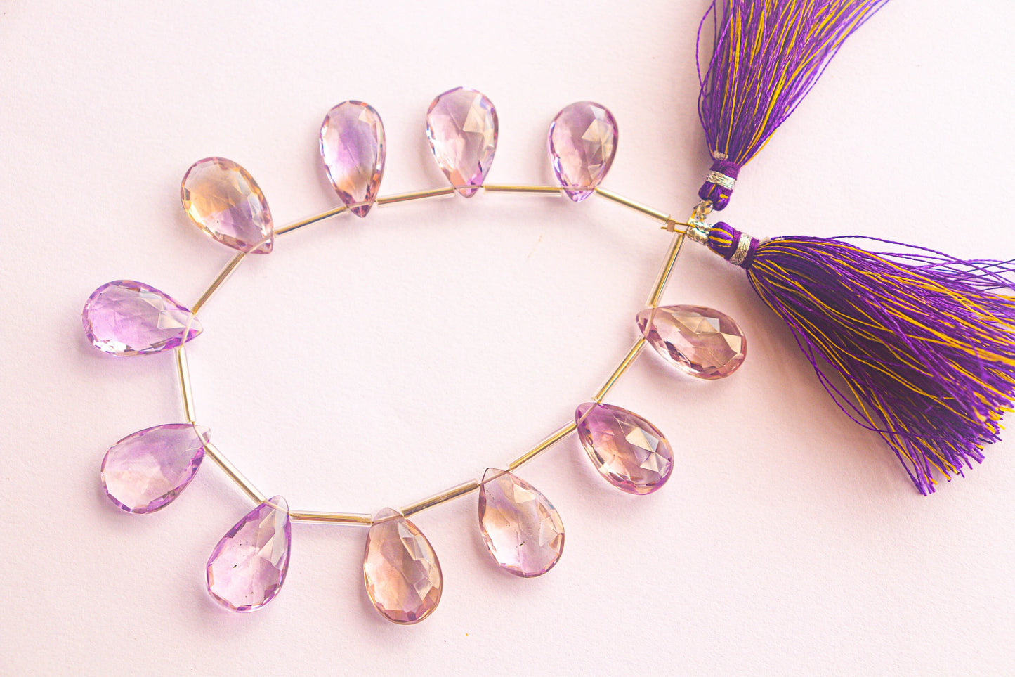 Natural Ametrine Gemstone Faceted Pear Shape Briolette, 11 Pieces, 11x17mm to 12x18mm, 7 Inch, Natural Gemstone, Beadsforyourjewellery