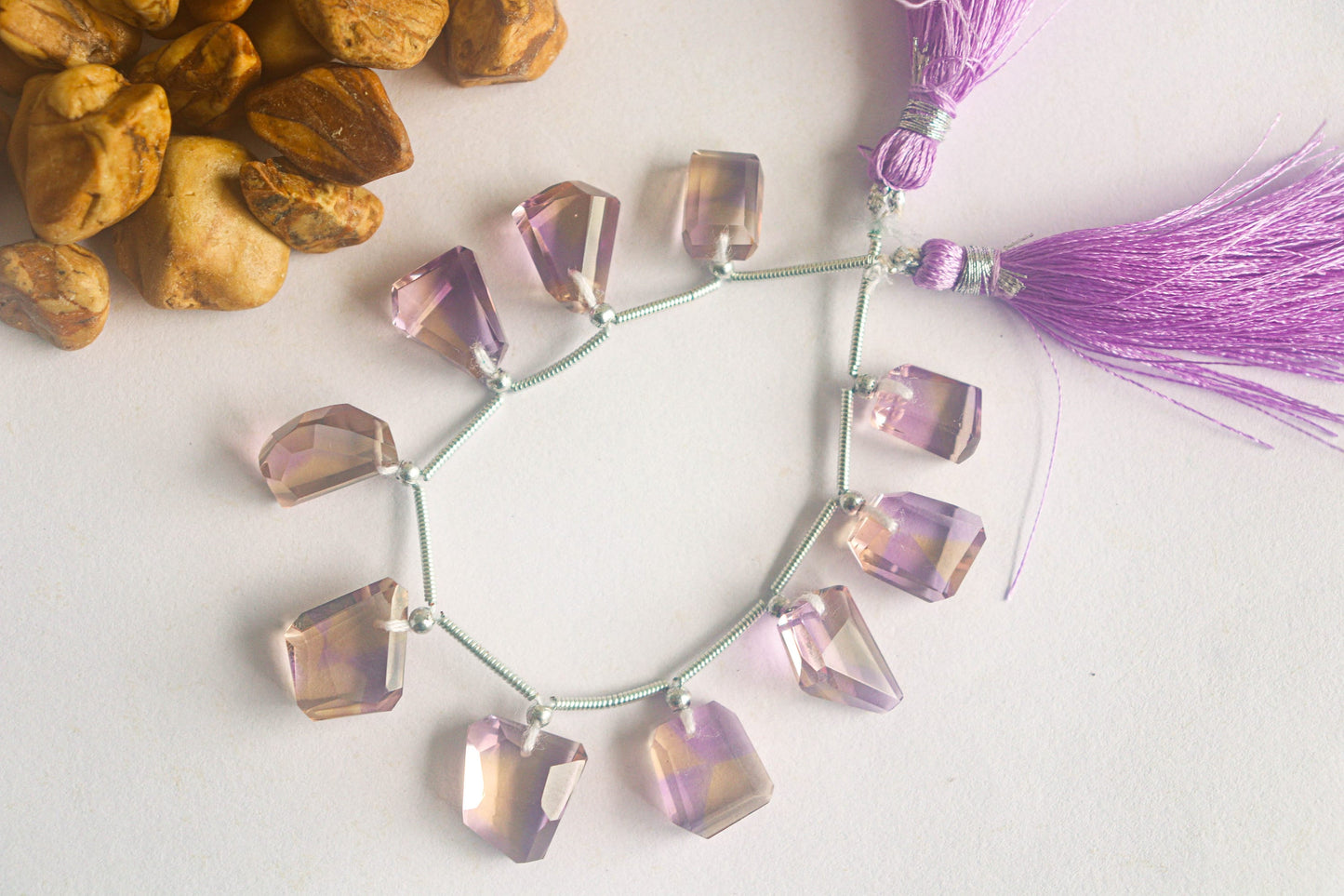 Ametrine Briolette Beads Faceted Uneven Tumble Shape
