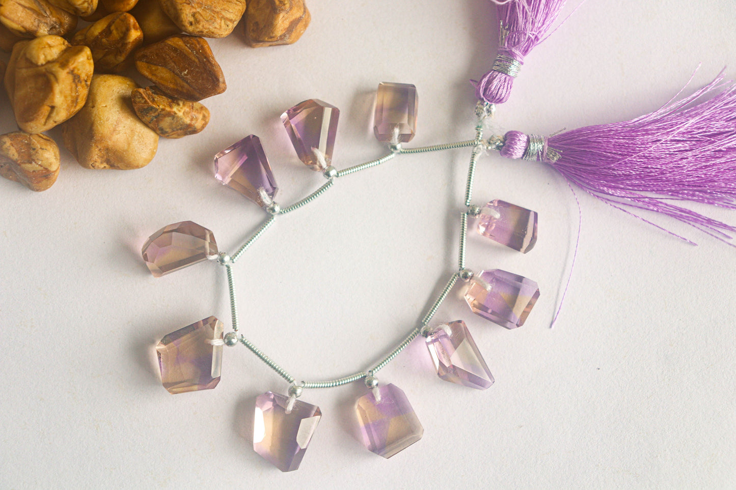 Ametrine Briolette Beads Faceted Uneven Tumble Shape