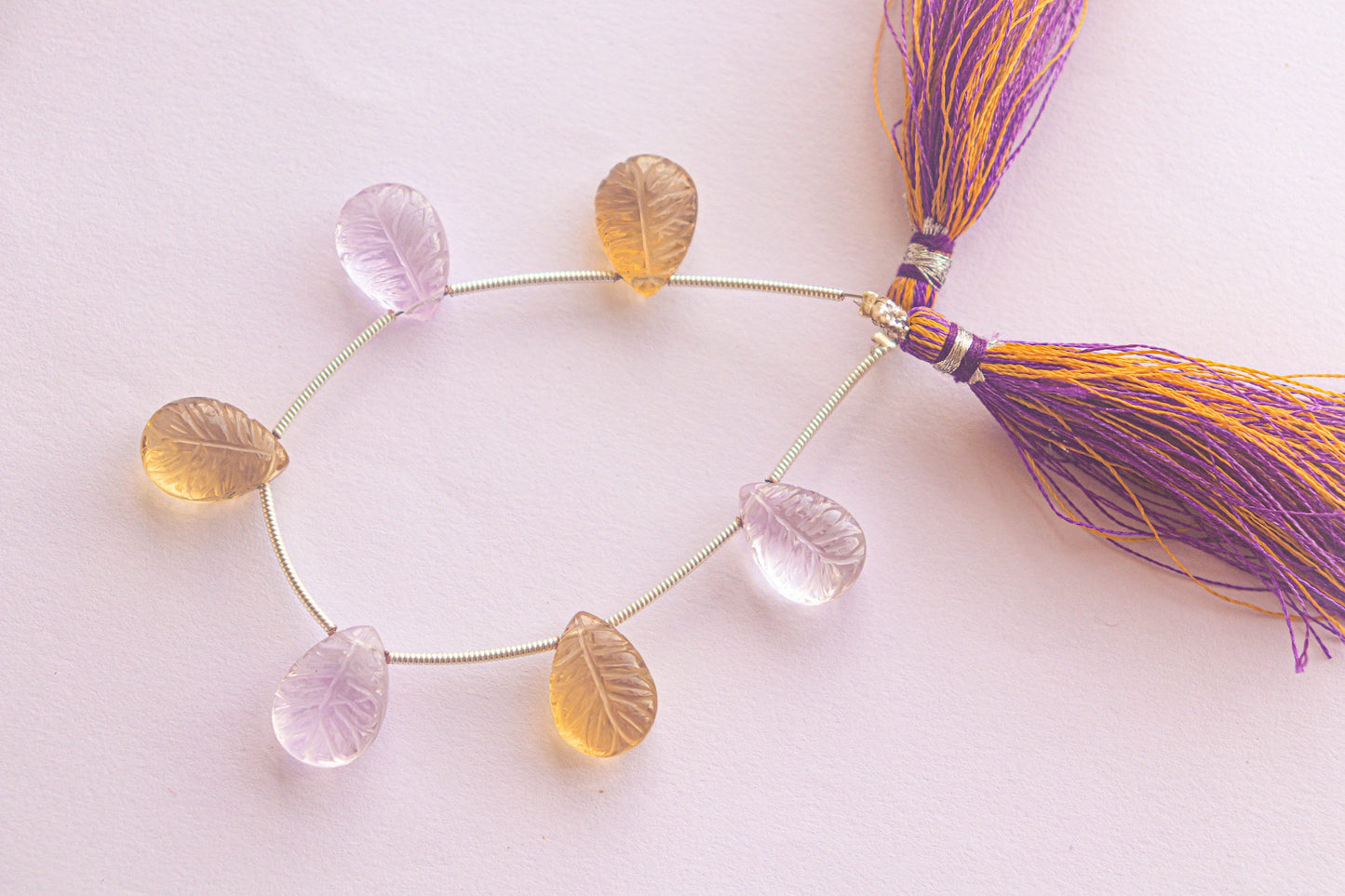 Pink Amethyst & Beer Quartz Pear shape Carving, 10x14mm, 6 Pieces, Natural Gemstone Beads for jewelry making, Beadsforyourjewelry