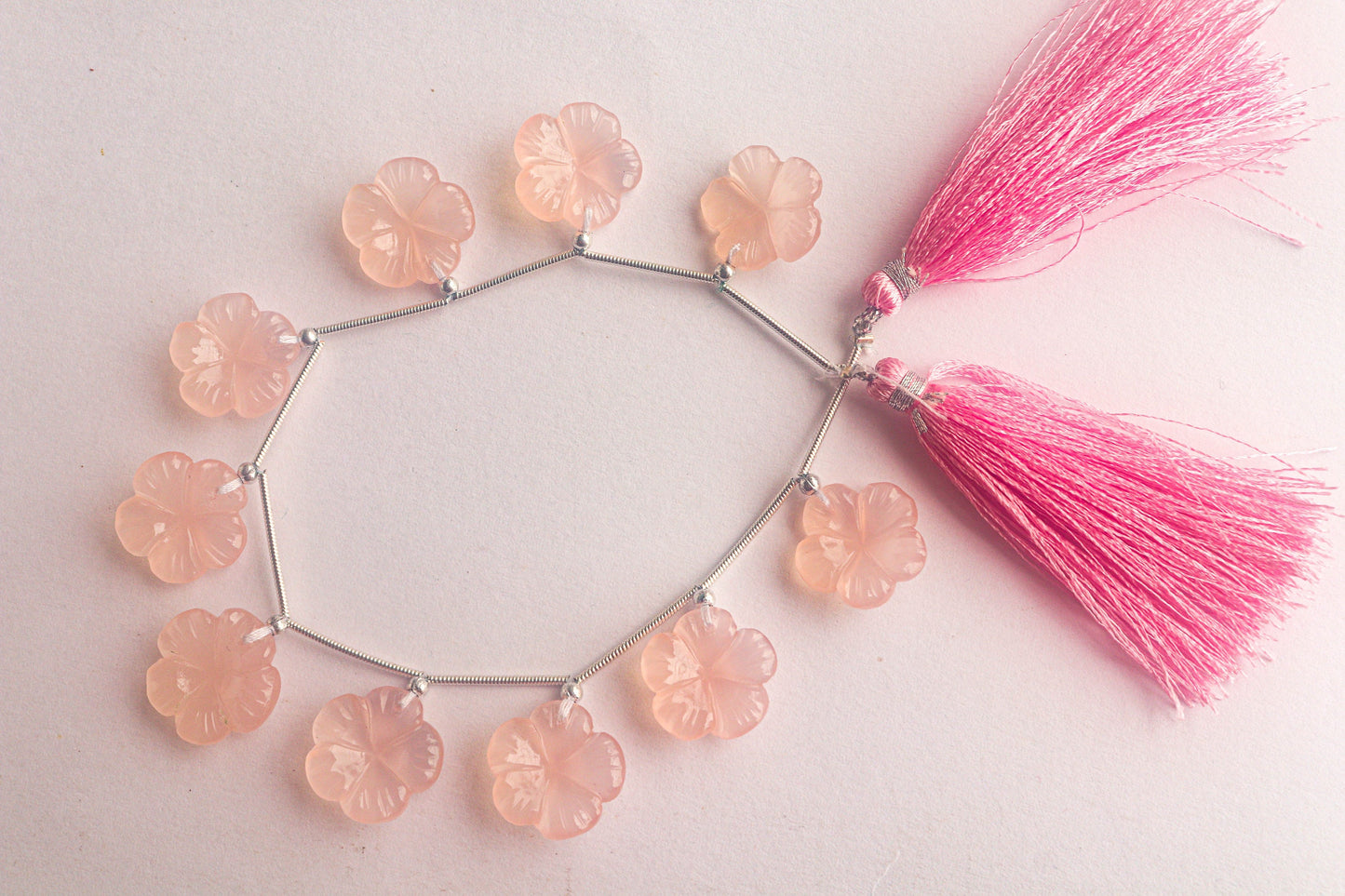 Pink Chalcedony Flower Carving Beads