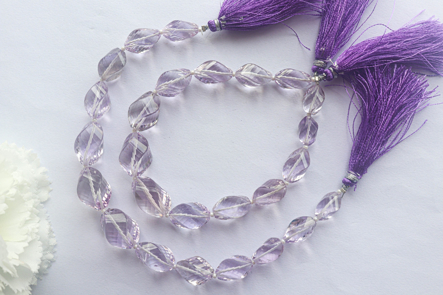 Pink Amethyst Faceted Twisted Beads
