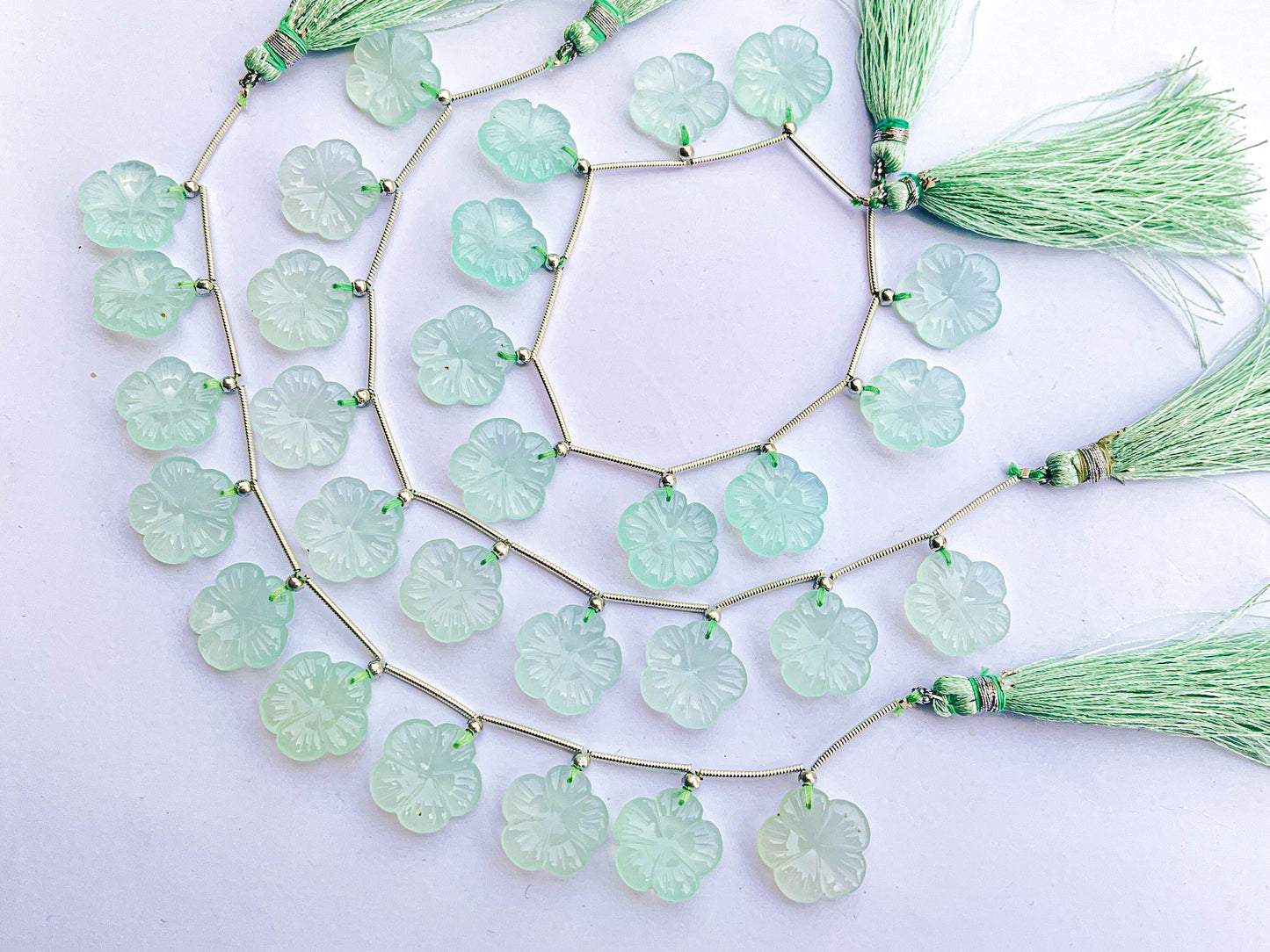 Aqua Blue Chalcedony Flower Carving Beads