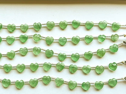 Green Aventurine Heart Shape Faceted Briolette Beads, Side Drill, 9x9mm, 11 Pieces, Beadsforyourjewelry