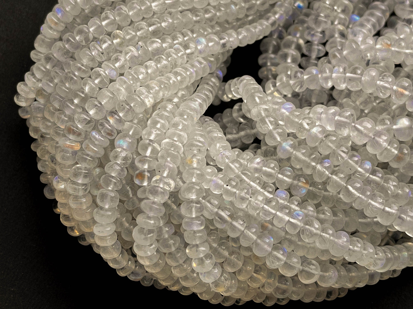 Rainbow Moonstone Smooth Rondelle Shape Beads