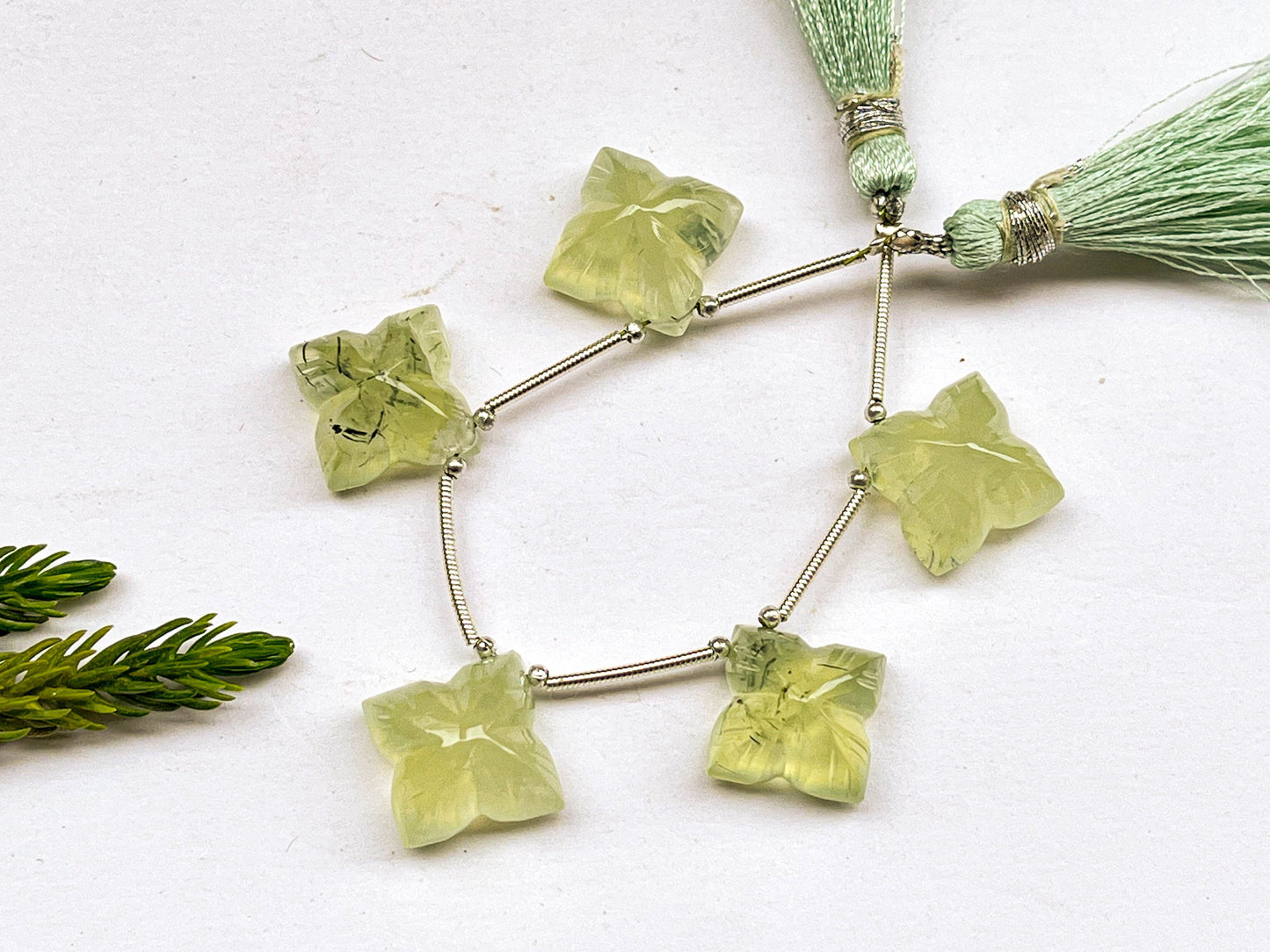 Prehnite Buff Top Flower Carving Beads, 12x12mm, 5 Pieces, Natural Gemstone, Beadsforyourjewellery