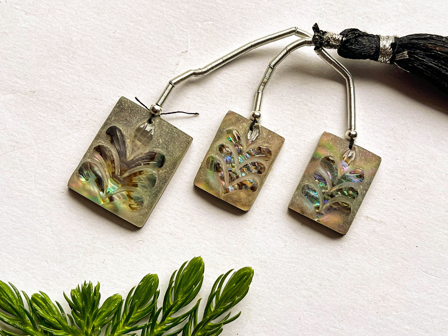 Abalone Shell & Crystal Cameo carving Doublet 3 Pieces set