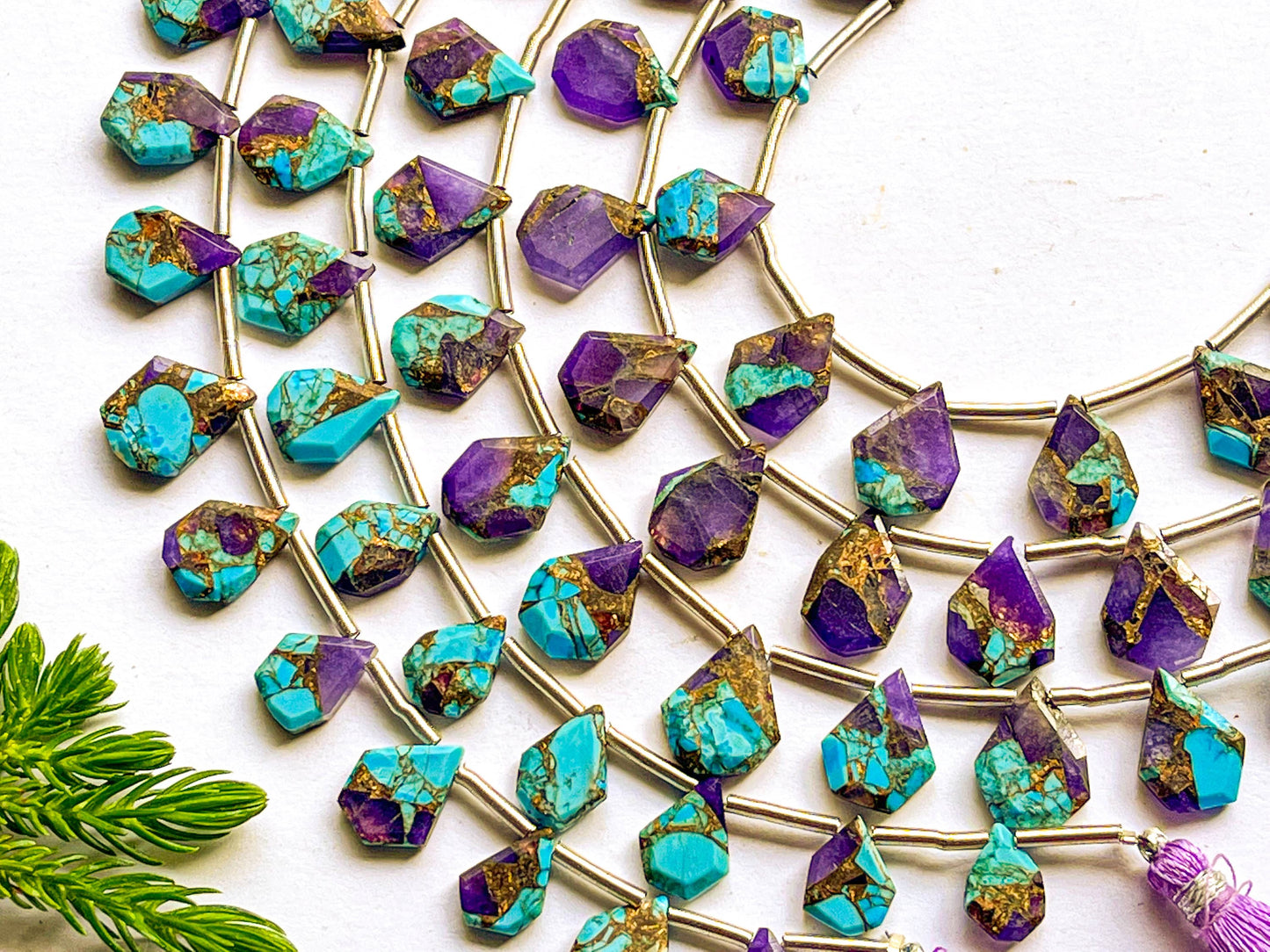 Copper Composite Purple Turquoise Fancy Slice Cut Beads, Copper Composite Beads, 15 Pieces, 8x11mm to 9x12mm, Beadsforyourjewelry