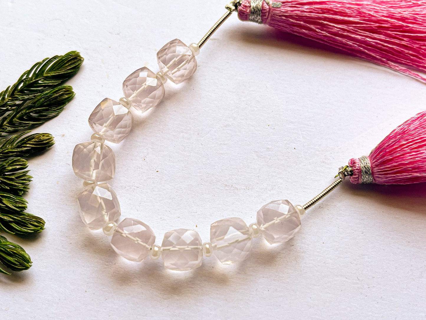 Rose Quartz Cube Shape Faceted Beads