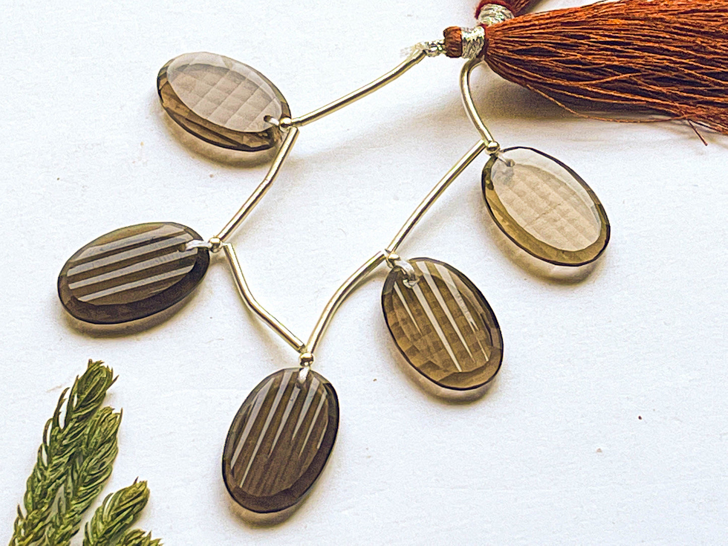 Smoky Quartz Concave Cut Oval Shape Checker Style Briolette Beads, Smoky Quartz Beads, Smoky Quartz Concave Cut Beads, 14x22mm, 6 Pieces