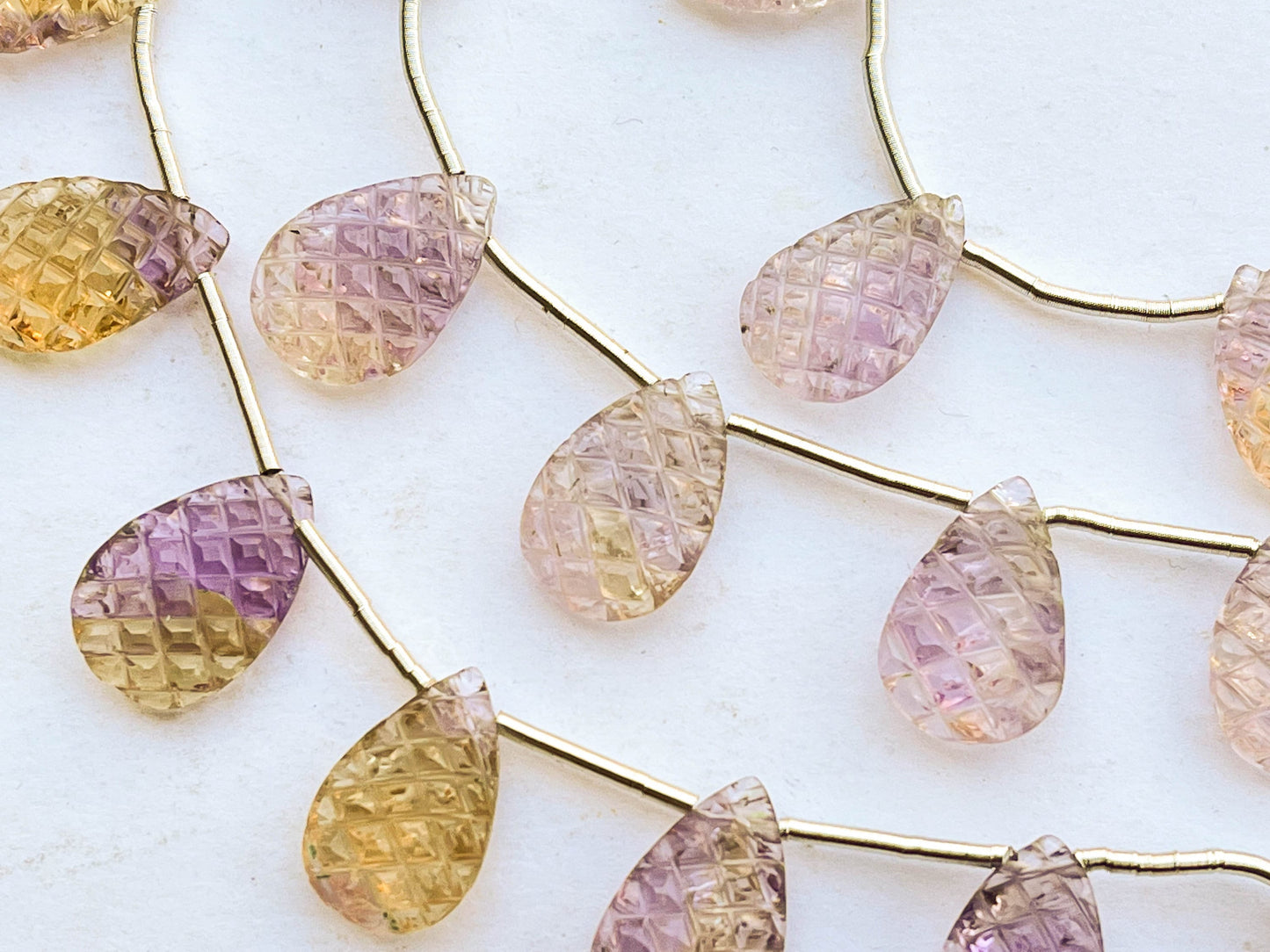Ametrine Pear shape Carved Briolette Beads