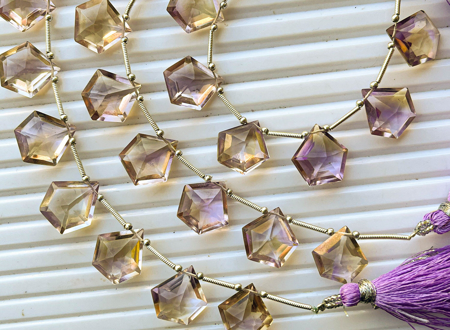 Ametrine Pentagon Shape Faceted Star Cut Drops