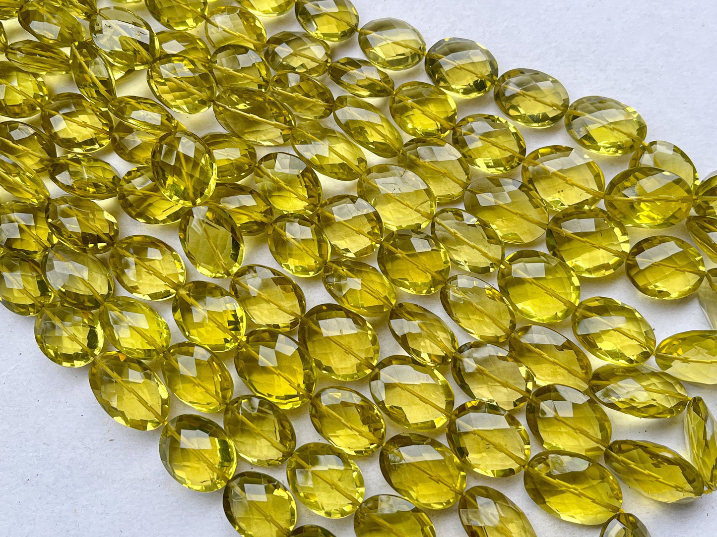 Natural Olive Quartz faceted oval shape beads
