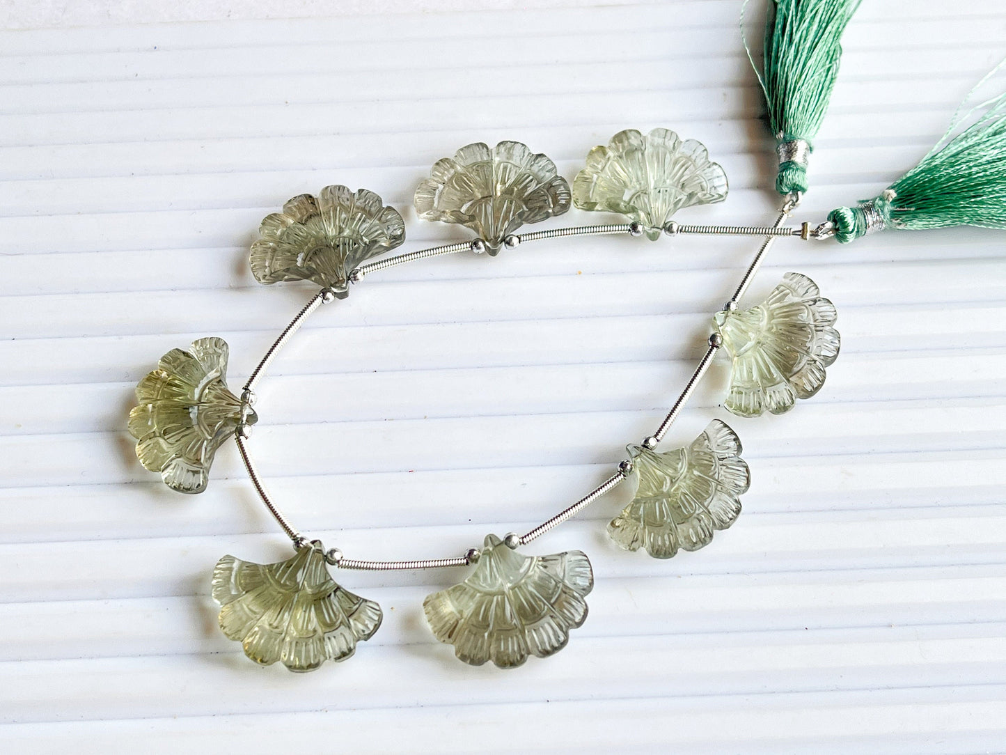 Natural Green Amethyst Fancy flower carved beads