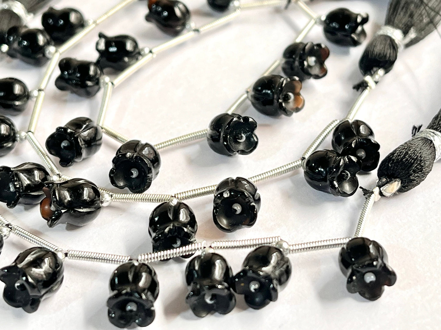 Black Onyx flower carving Lily of the valley shape beads