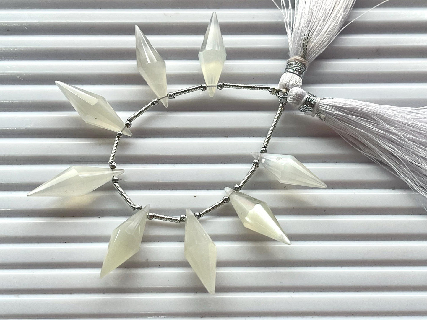 White Moonstone faceted pointed Drops